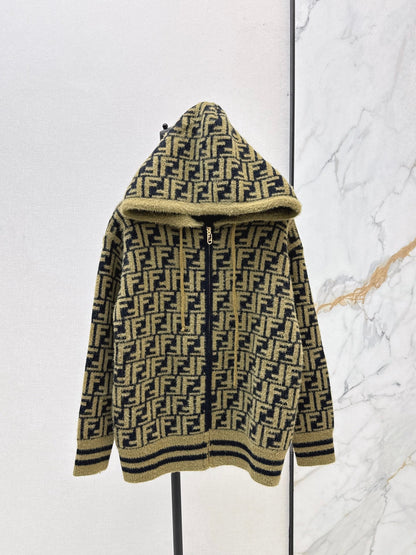 25fw new retro monogram hooded cardigan
