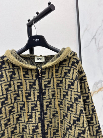 25fw new retro monogram hooded cardigan