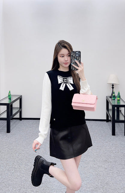 25fw new raglan bow wool knitted sweater