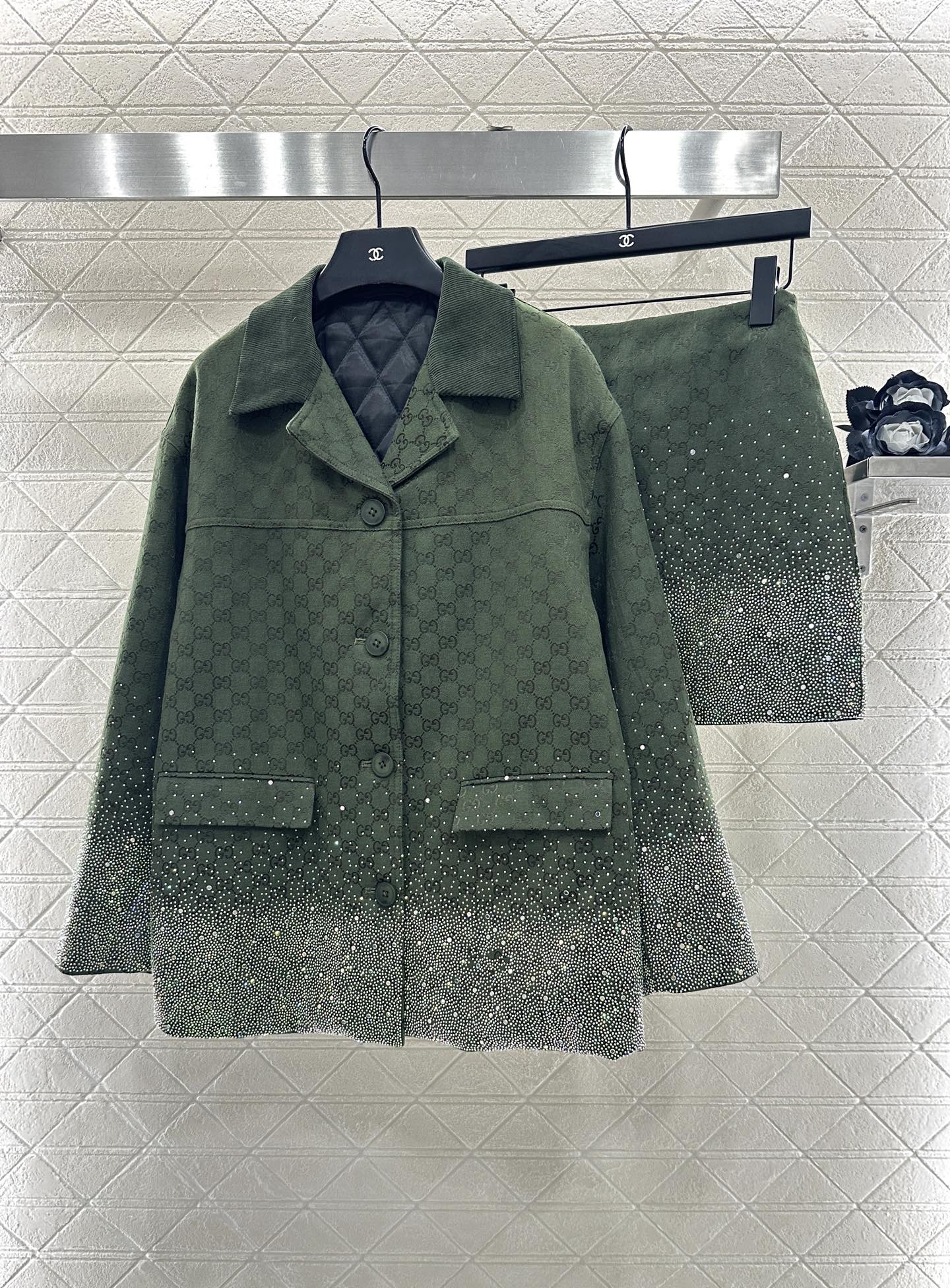 25fw new hot diamond cotton jacket and short skirt suit