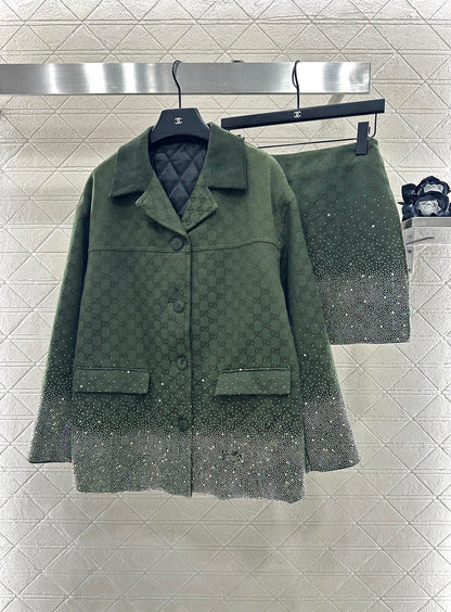 25fw new hot diamond cotton jacket and short skirt suit