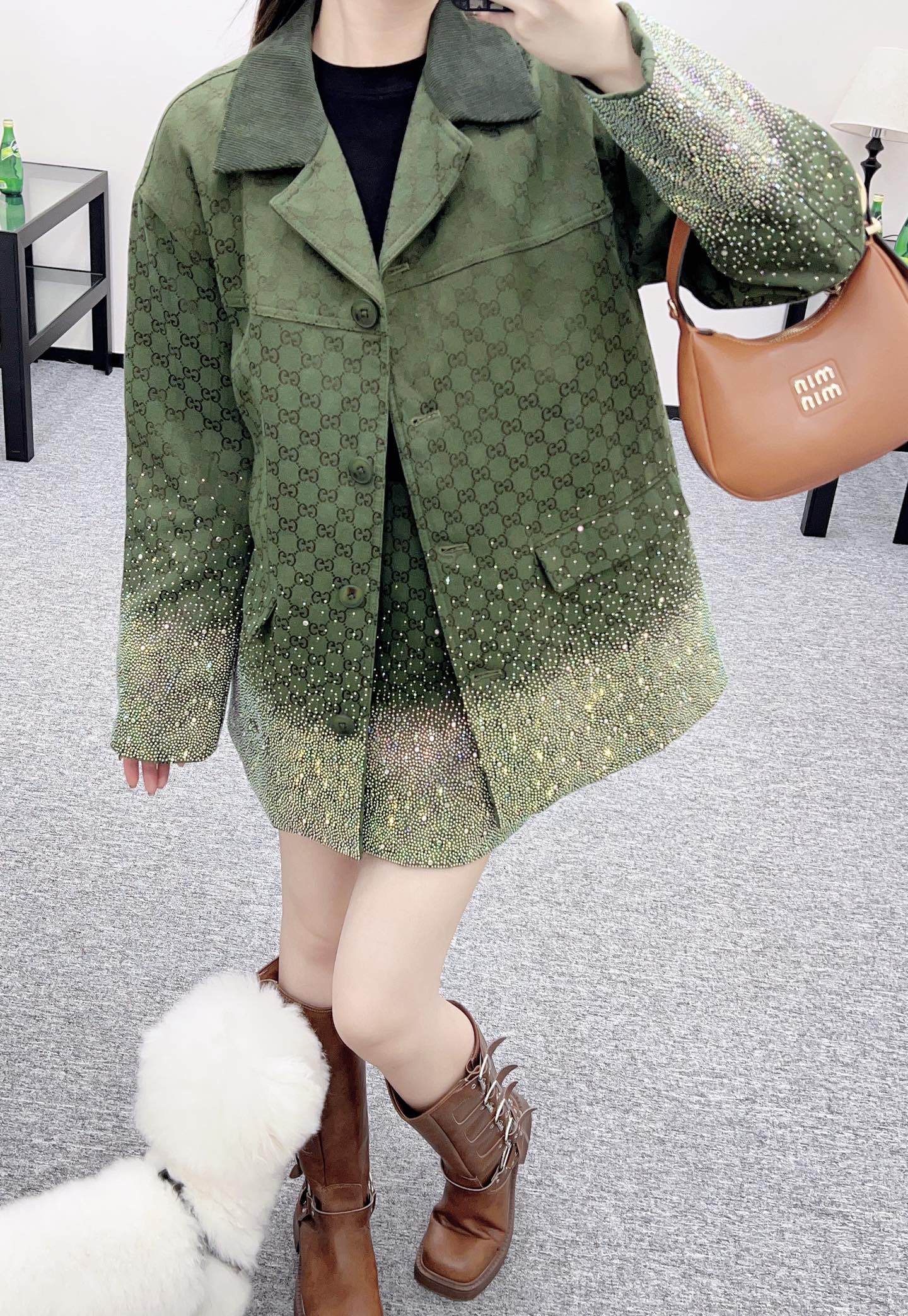 25fw new hot diamond cotton jacket and short skirt suit