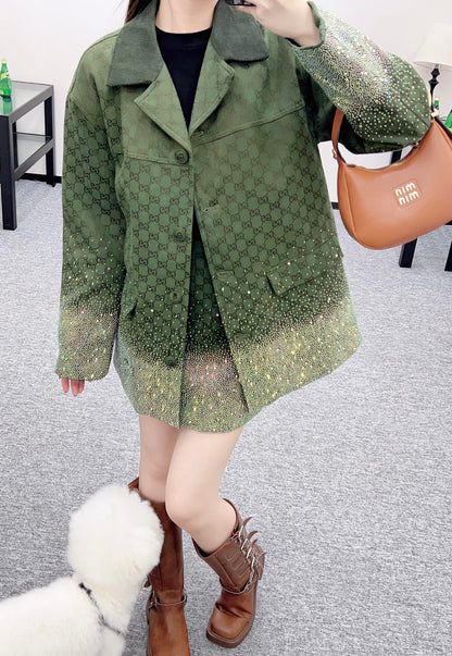 25fw new hot diamond cotton jacket and short skirt suit