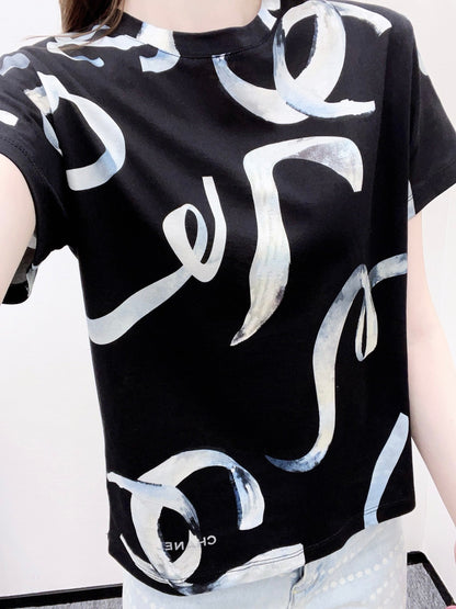 25fw new letter ribbon round neck T-shirt
