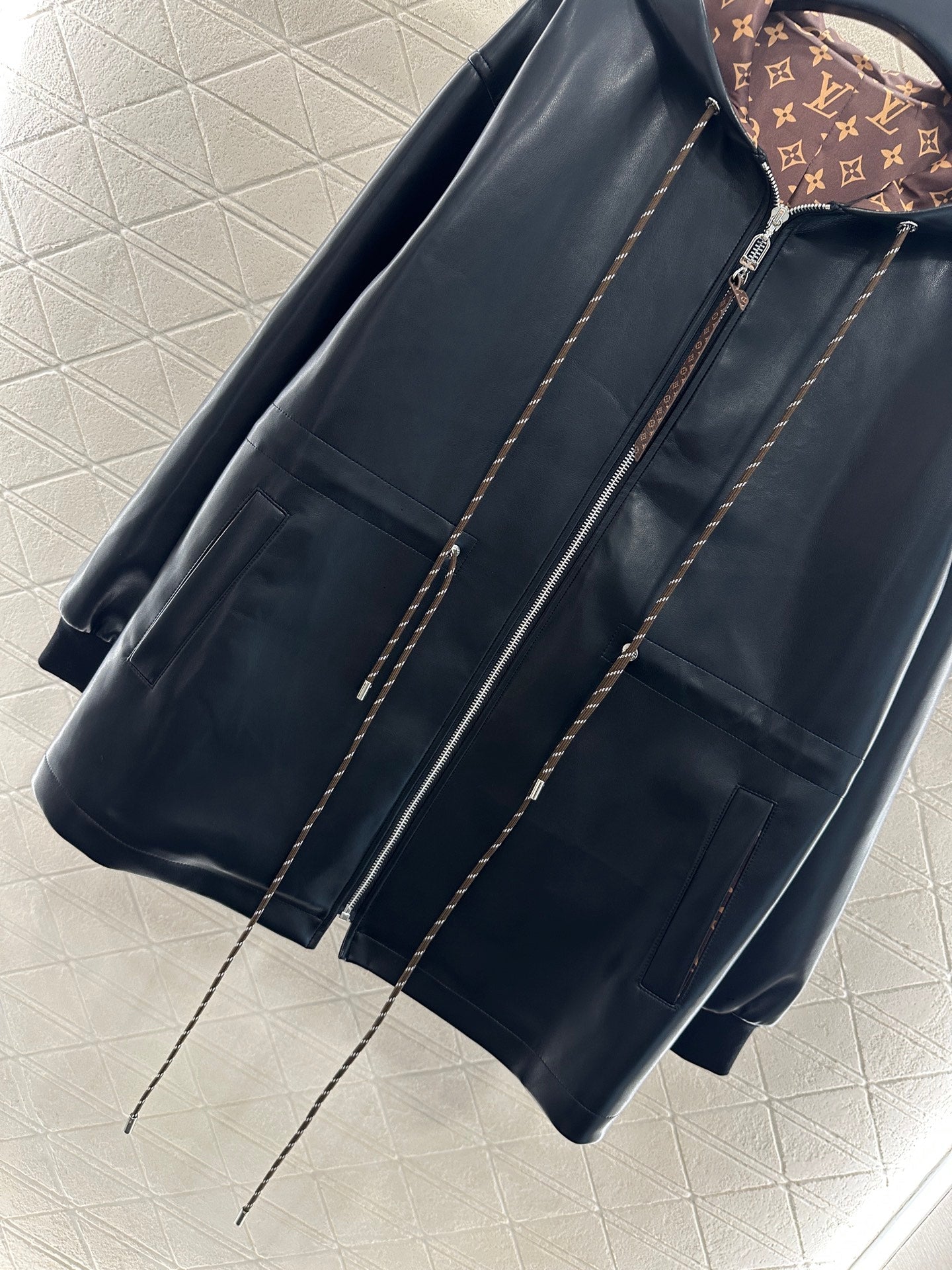 25fw new washed leather hooded mid-length coat