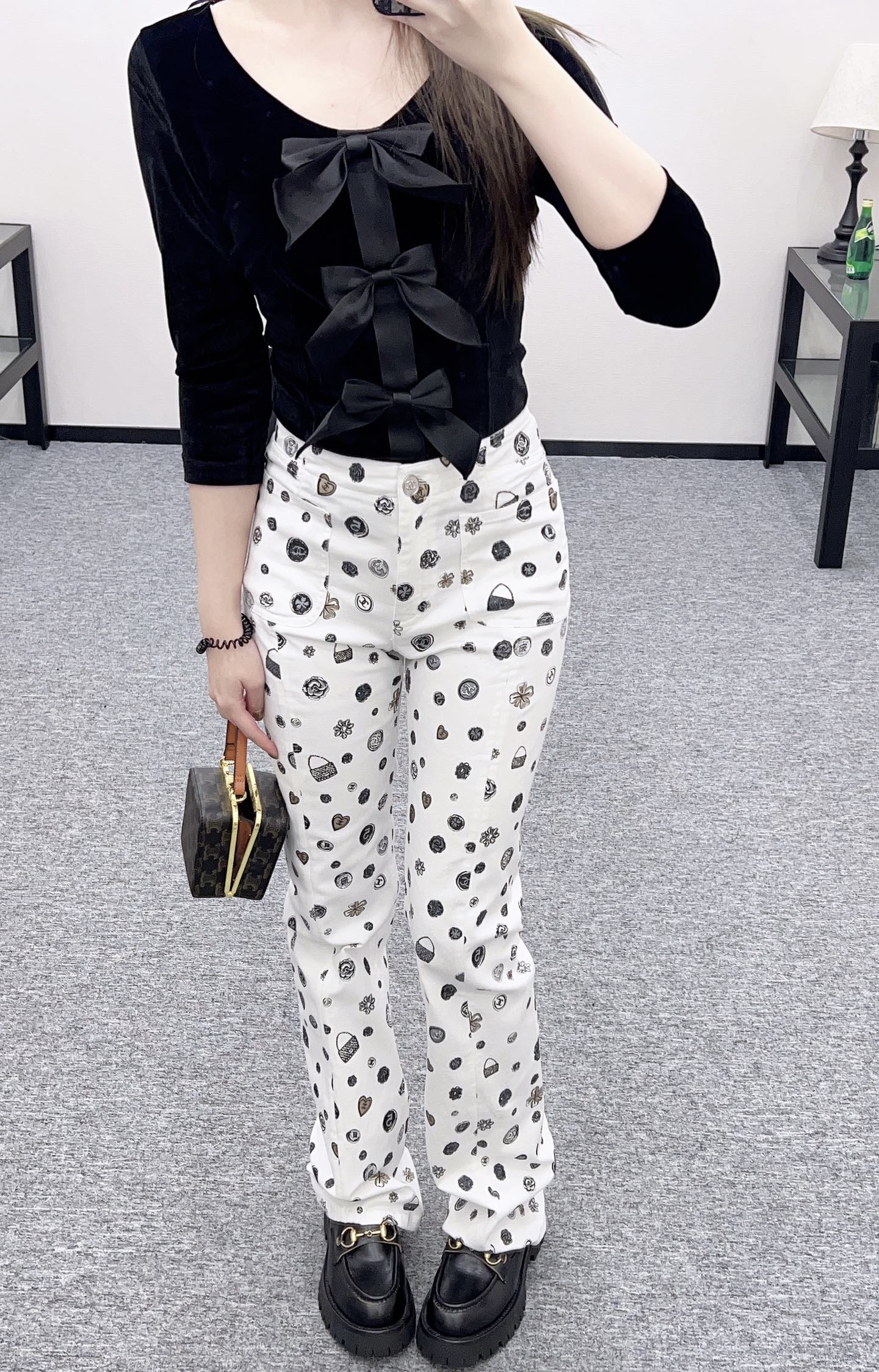 25fw new printed slim-fit trousers