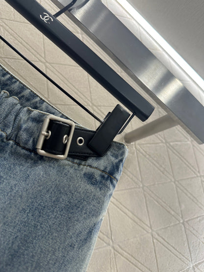 25fw new white pleated denim trousers