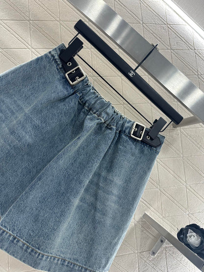 25fw new white pleated denim skirt