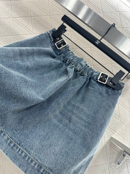 25fw new white pleated denim skirt