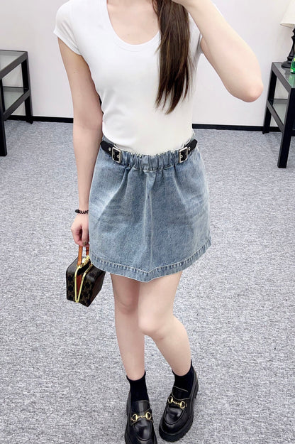25fw new white pleated denim skirt