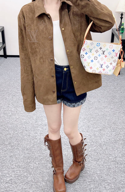 25fw new embroidered suede shirt jacket