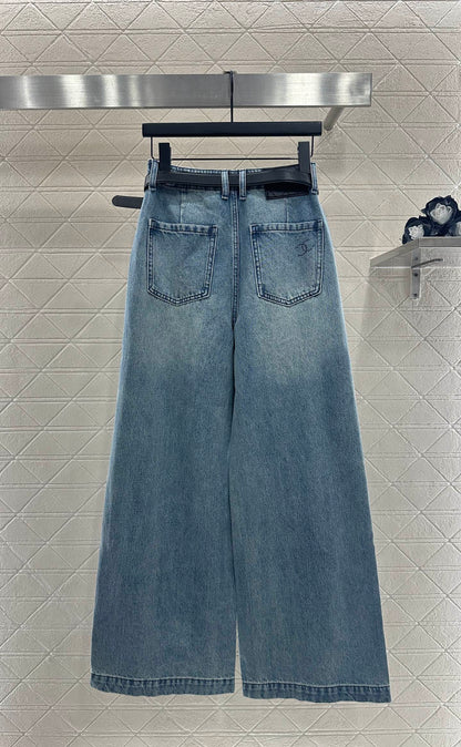 25fw new belt bleached pleated denim trousers