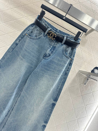 25fw new belt bleached pleated denim trousers