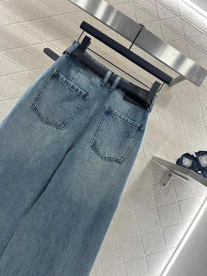 25fw new belt bleached pleated denim trousers