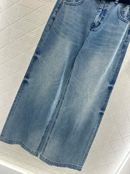 25fw new belt bleached pleated denim trousers