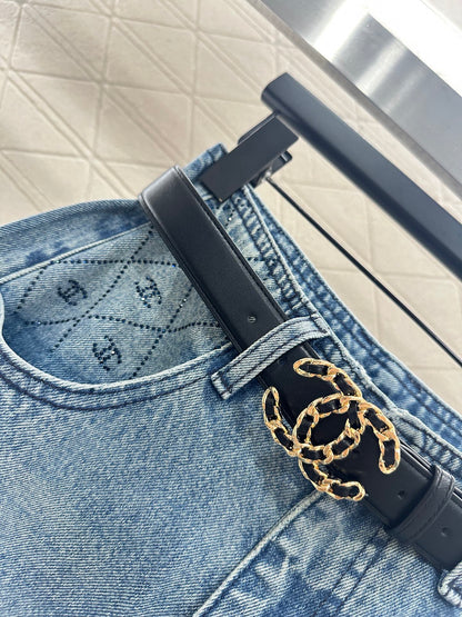 25fw new belt bleached pleated denim trousers