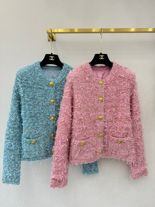 25fw new woven tweed round neck jacket