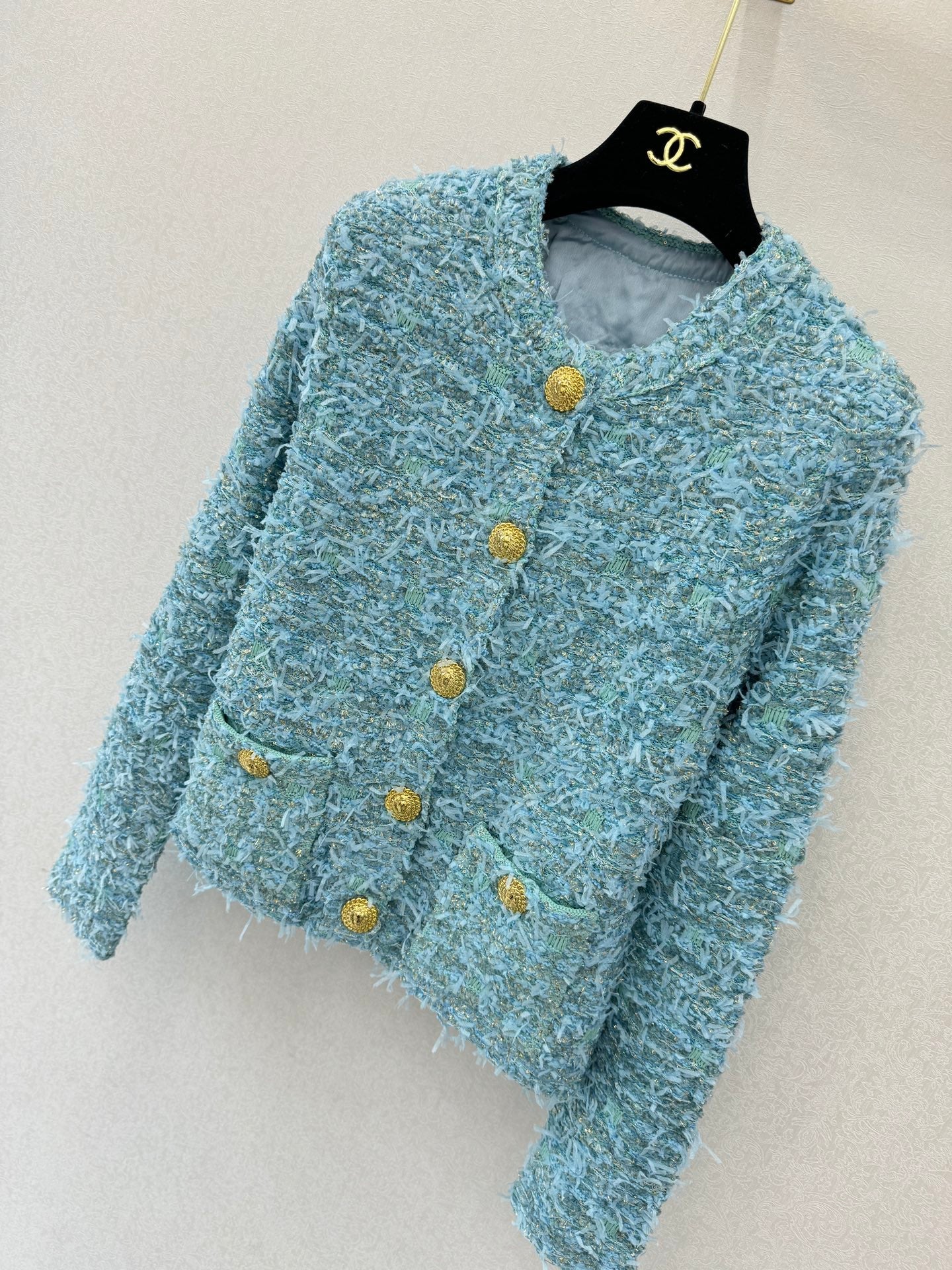 25fw new woven tweed round neck jacket