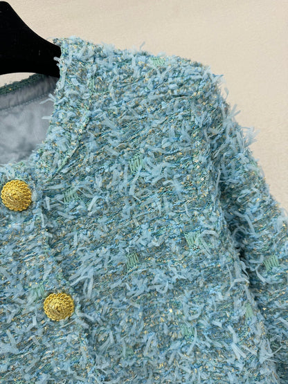 25fw new woven tweed round neck jacket