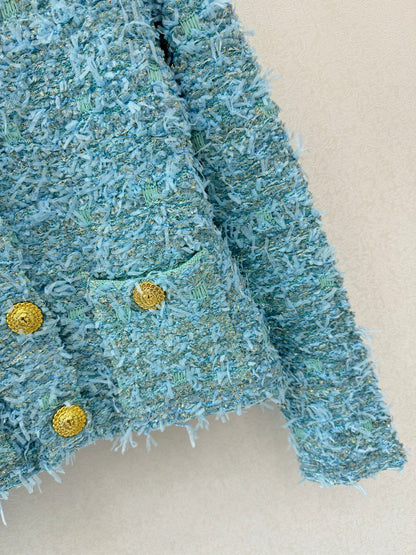 25fw new woven tweed round neck jacket