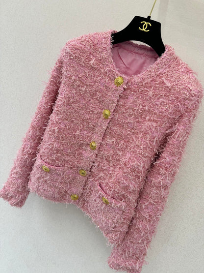 25fw new woven tweed round neck jacket