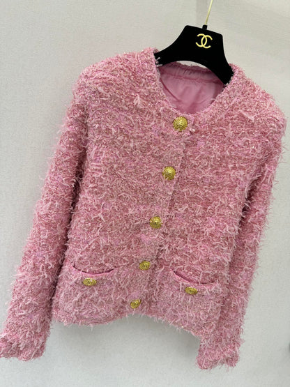 25fw new woven tweed round neck jacket