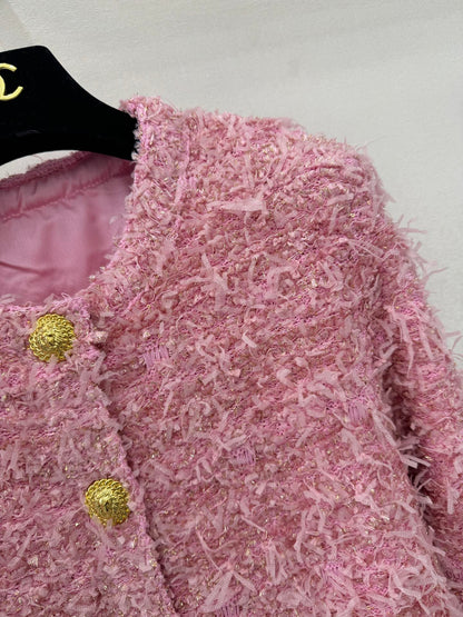 25fw new woven tweed round neck jacket