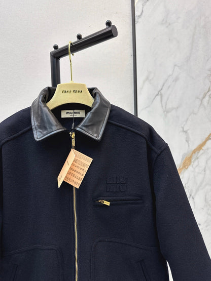 25fw new leather lapel wool cotton jacket