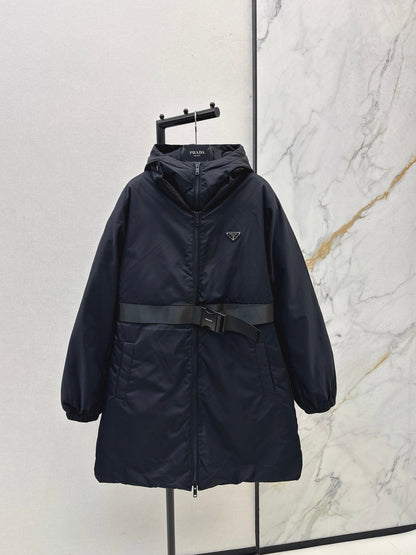 25fw new buckle belt hooded down jacket