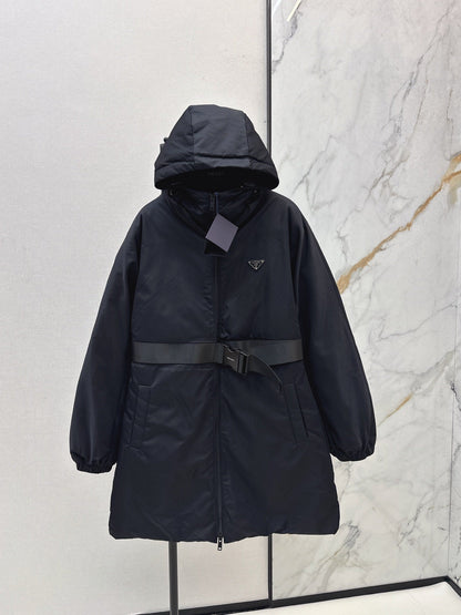 25fw new buckle belt hooded down jacket