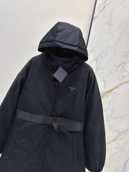25fw new buckle belt hooded down jacket