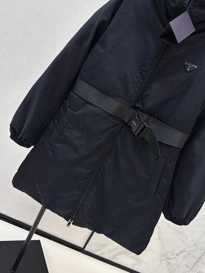 25fw new buckle belt hooded down jacket