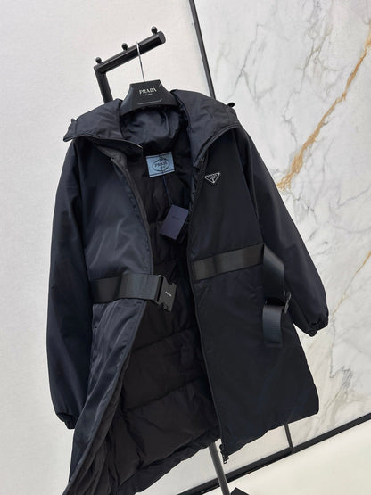 25fw new buckle belt hooded down jacket