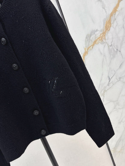 25fw new classic monogram hollow cardigan