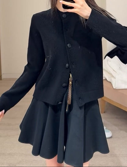 25fw new classic monogram hollow cardigan