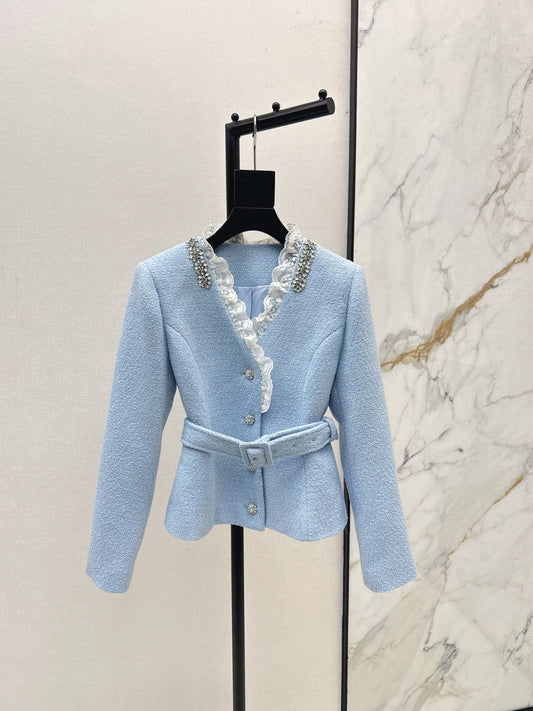 25fw new splicing lace V-neck jacket