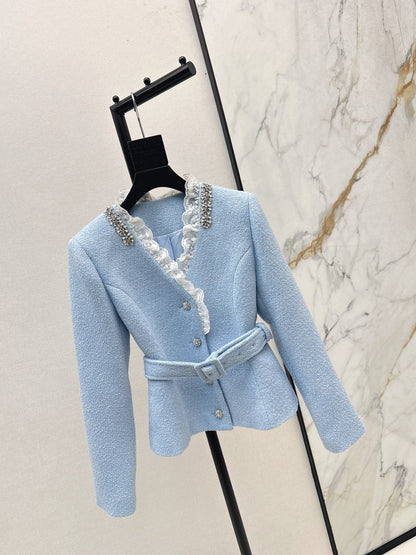 25fw new splicing lace V-neck jacket