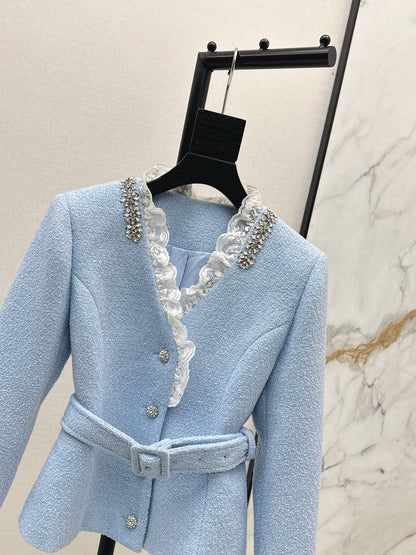 25fw new splicing lace V-neck jacket