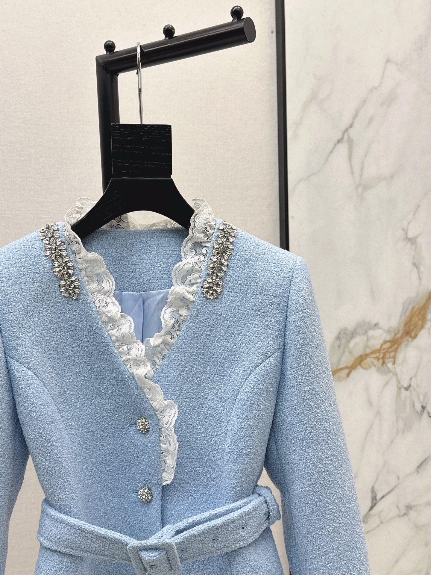 25fw new splicing lace V-neck jacket