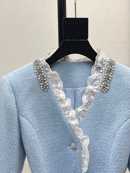 25fw new splicing lace V-neck jacket
