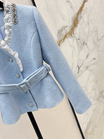 25fw new splicing lace V-neck jacket