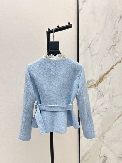 25fw new splicing lace V-neck jacket