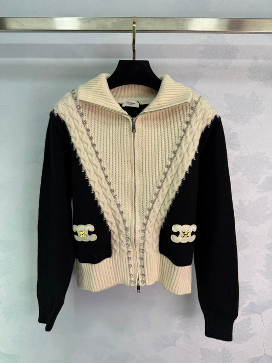25fw new colorblock knitted cardigan