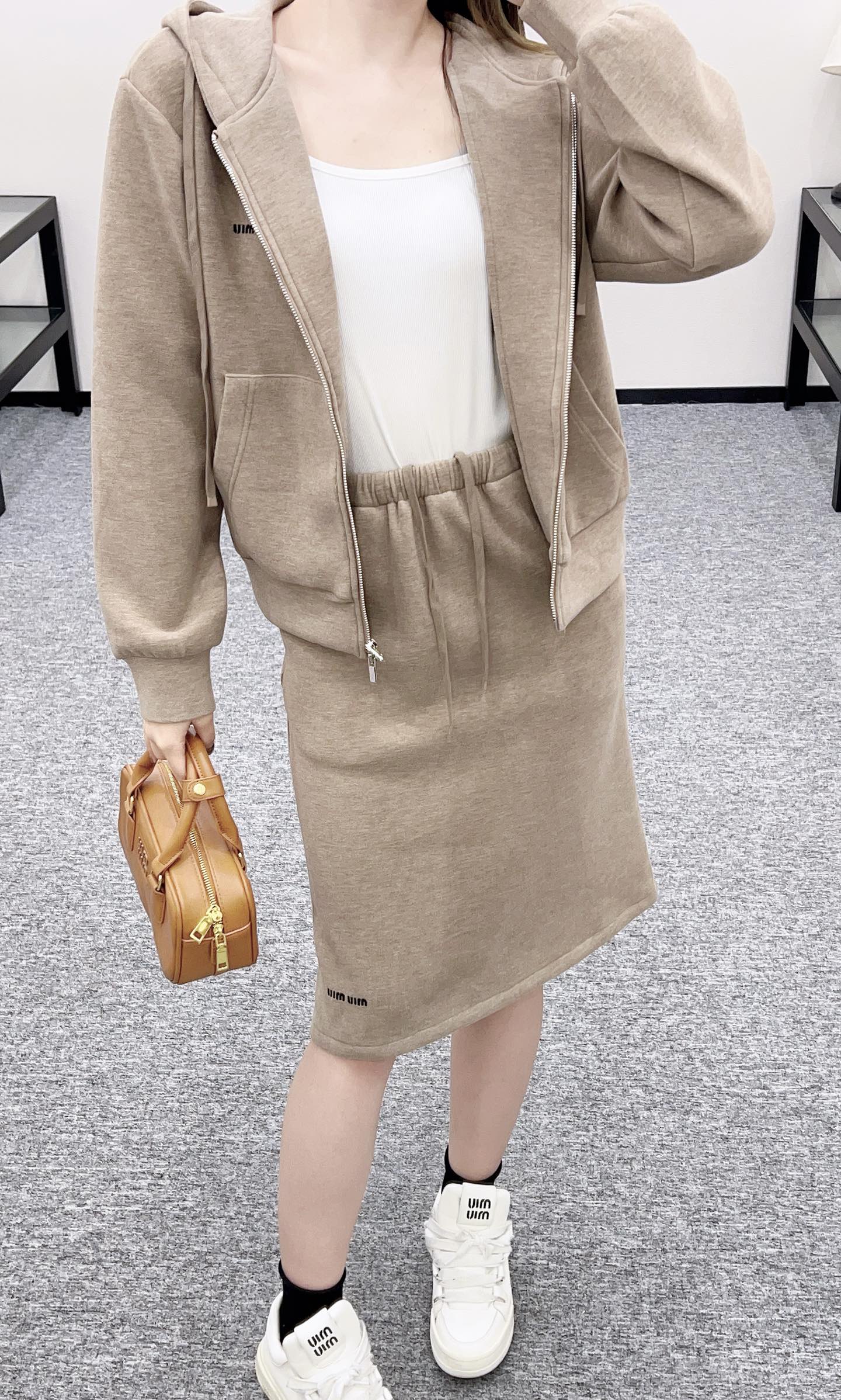 25fw new hooded zipper jacket with short skirt suit