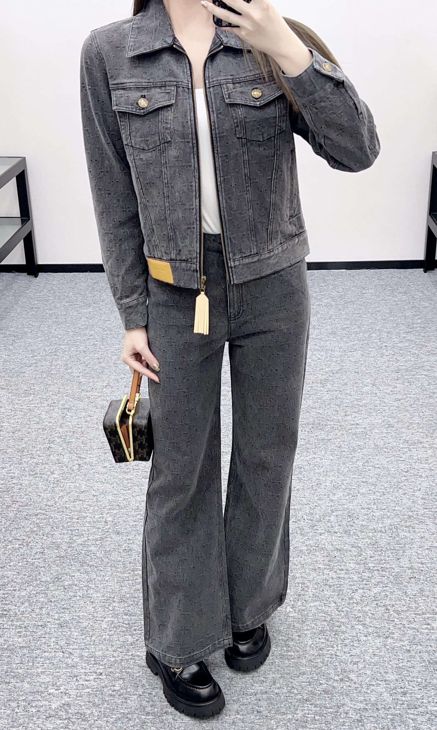 25fw new tassel zipper denim jacket with trousers suit