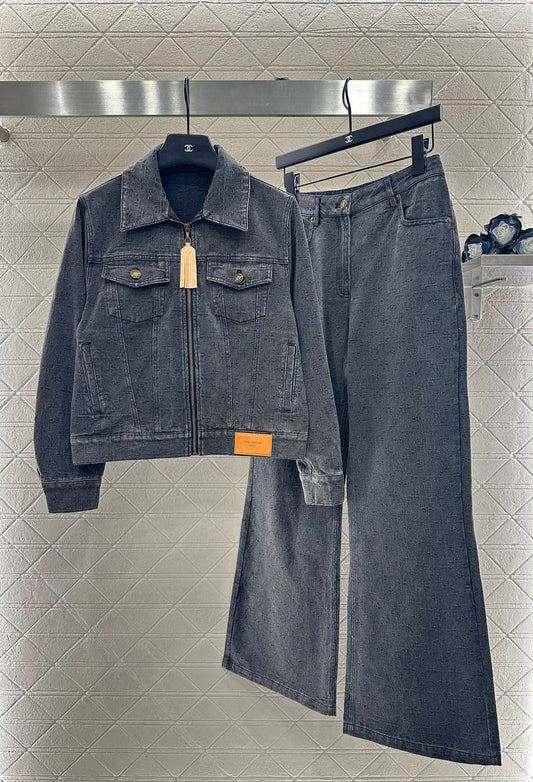 25fw new tassel zipper denim jacket with trousers suit