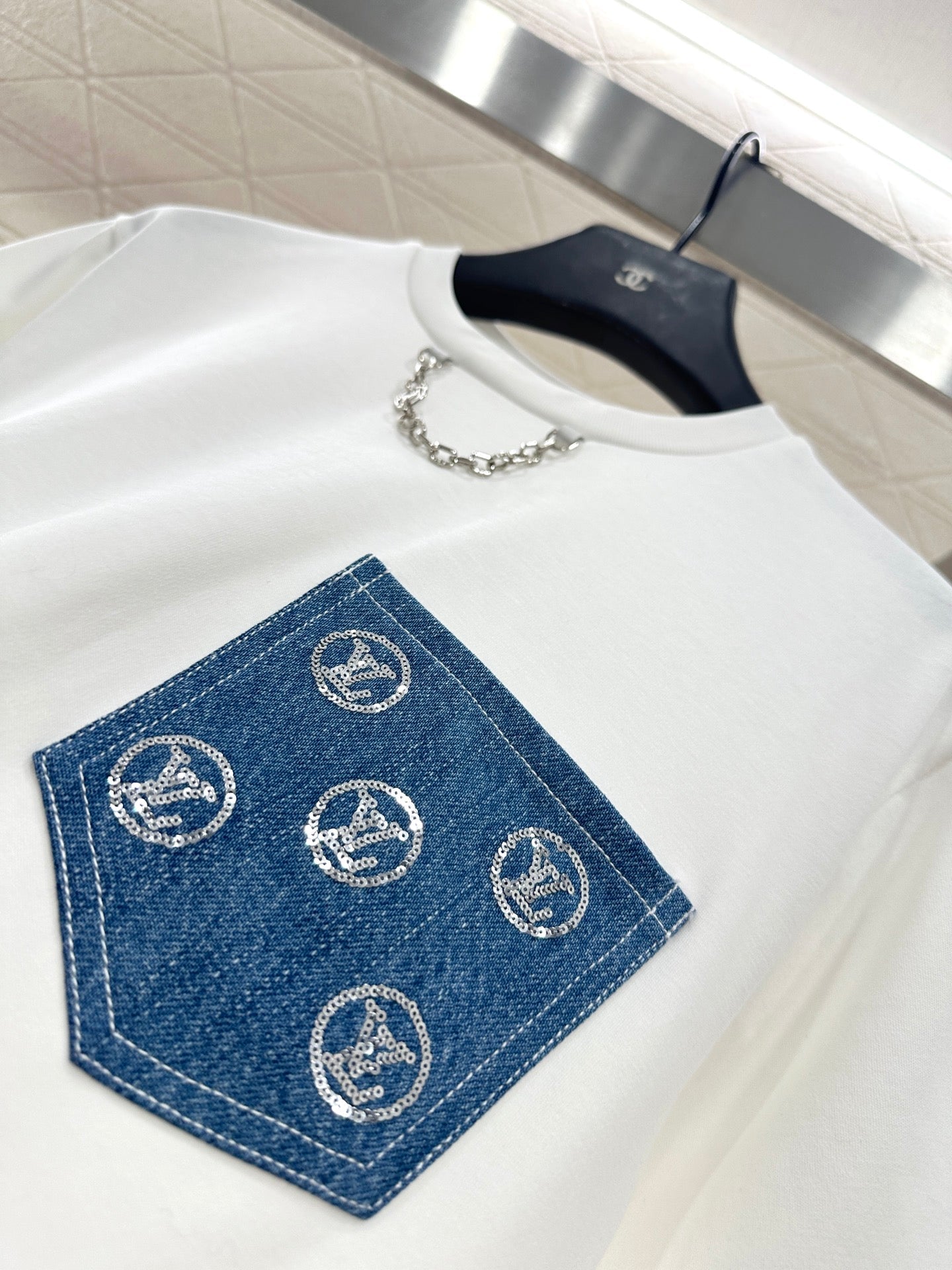 25fw new denim sequin pocket T-shirt