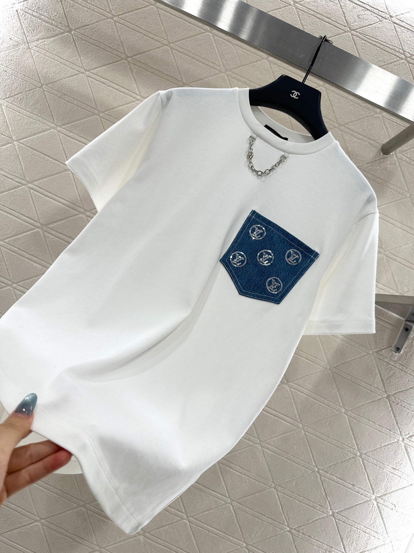 25fw new denim sequin pocket T-shirt