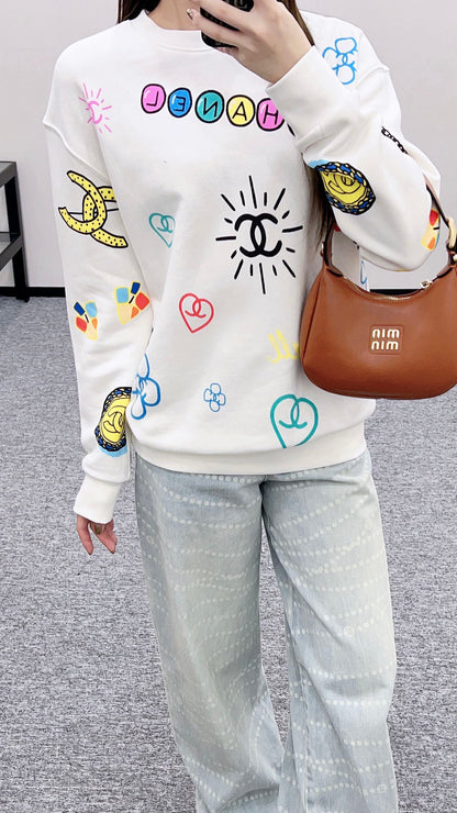 25fw new round neck colorful letter sweatshirt