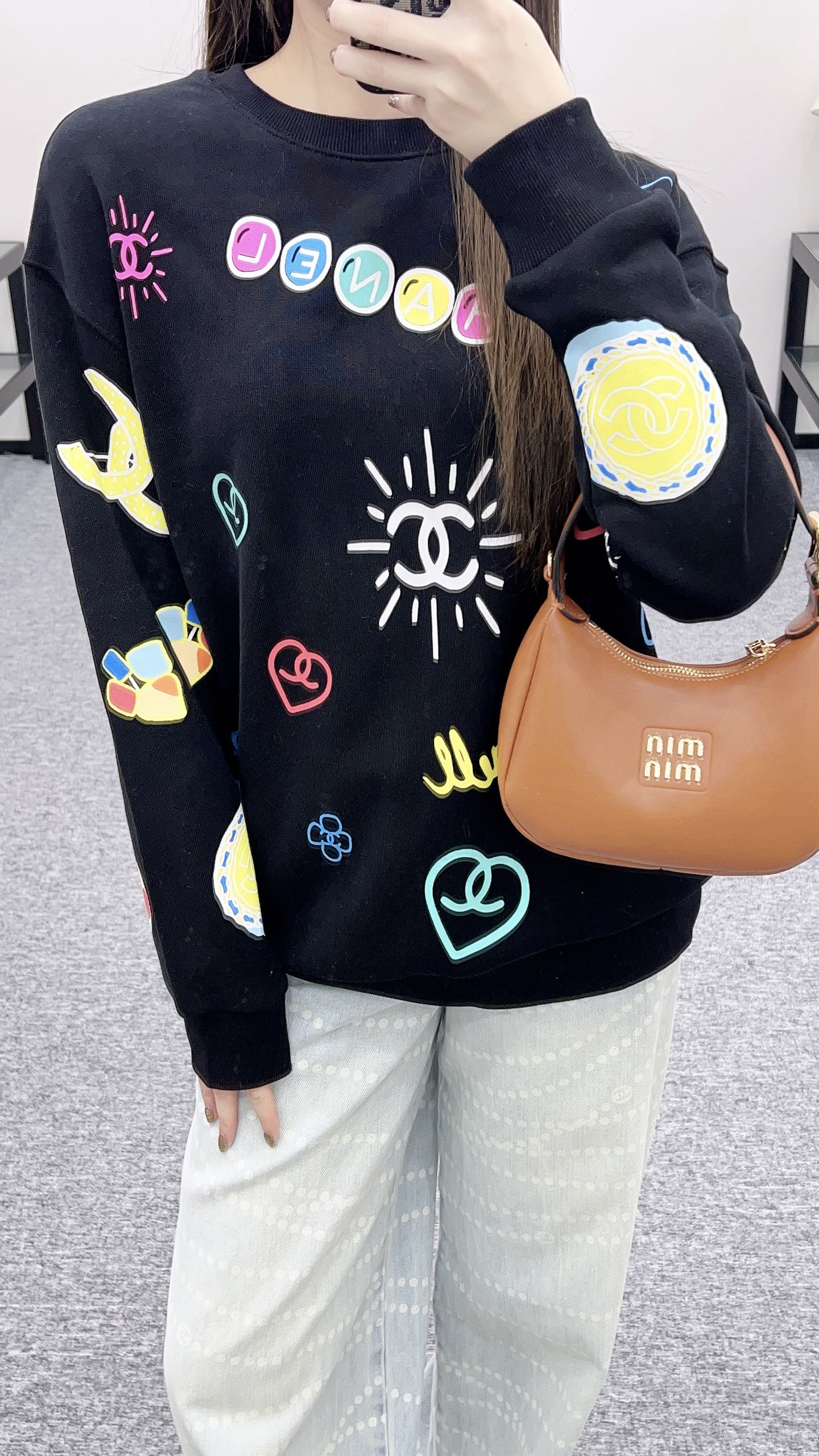 25fw new round neck colorful letter sweatshirt